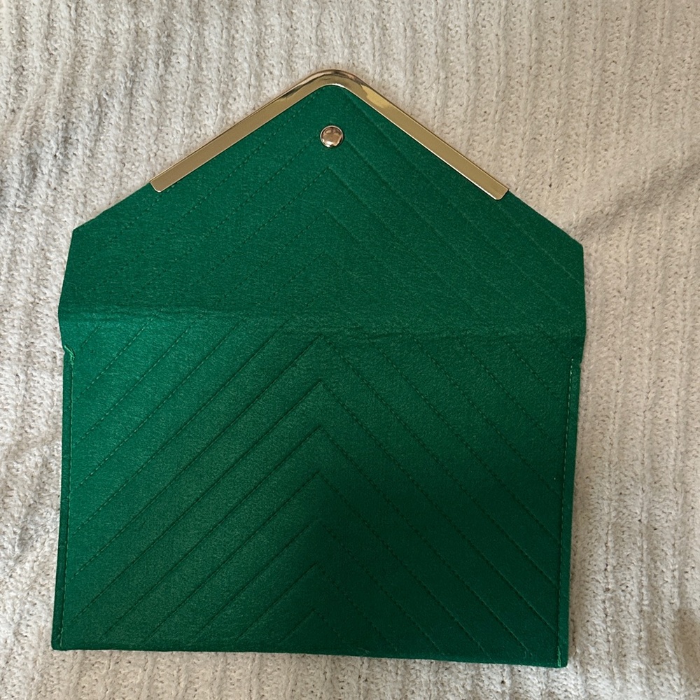 Green Envelope Clutch with Gold Accent - Picture 3 of 4